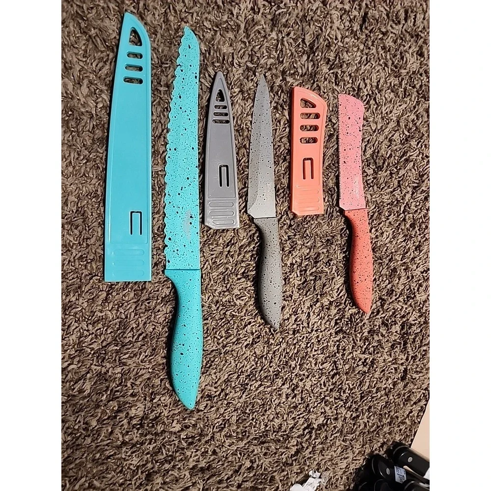Tomodachi Knife 3 Piece Set. 8‎ In Bread, 5 In Utility, 4 In Citrus With Covers